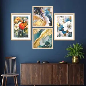 FAB CRAFT STUDIO Set of Four Framed Painting for Wall Painting Decoration, Painitngs for home Decorations, Scenery for Living Room Decor