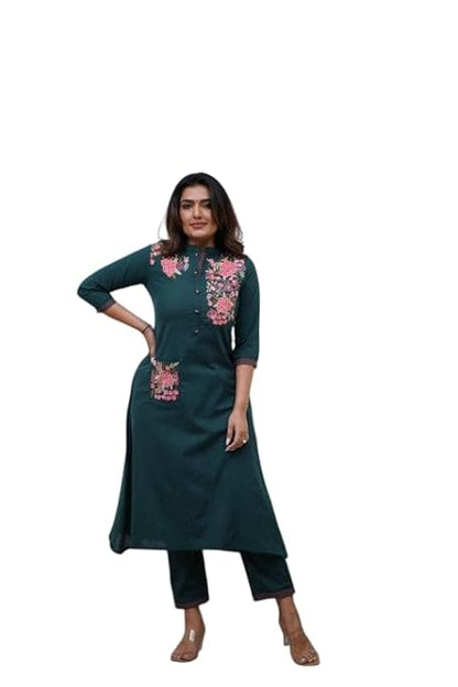 LoomBella LifestyleWomen's Cotton Printed Straight Kurti with Pant
