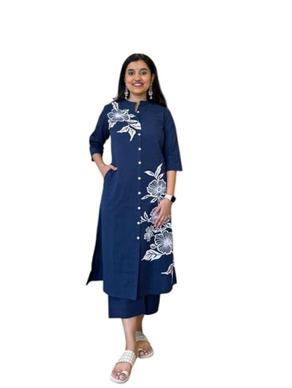 LoomBella LifestyleWomen's Cotton Floral Printed Straight Kurti with Pant Set