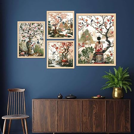 FAB CRAFT STUDIO Madhubani Set of Four Framed Painting for Wall Painting Decoration, Painitngs for home Decorations, Scenery for Living Room Decor