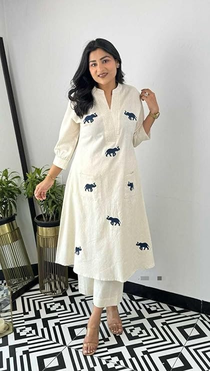 LoomBella LifestyleWomen's Cotton Printed Straight Kurti with Pant