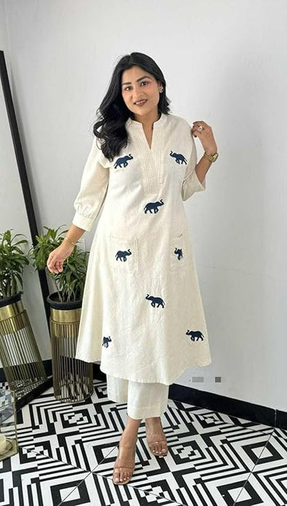 LoomBella LifestyleWomen's Cotton Printed Straight Kurti with Pant
