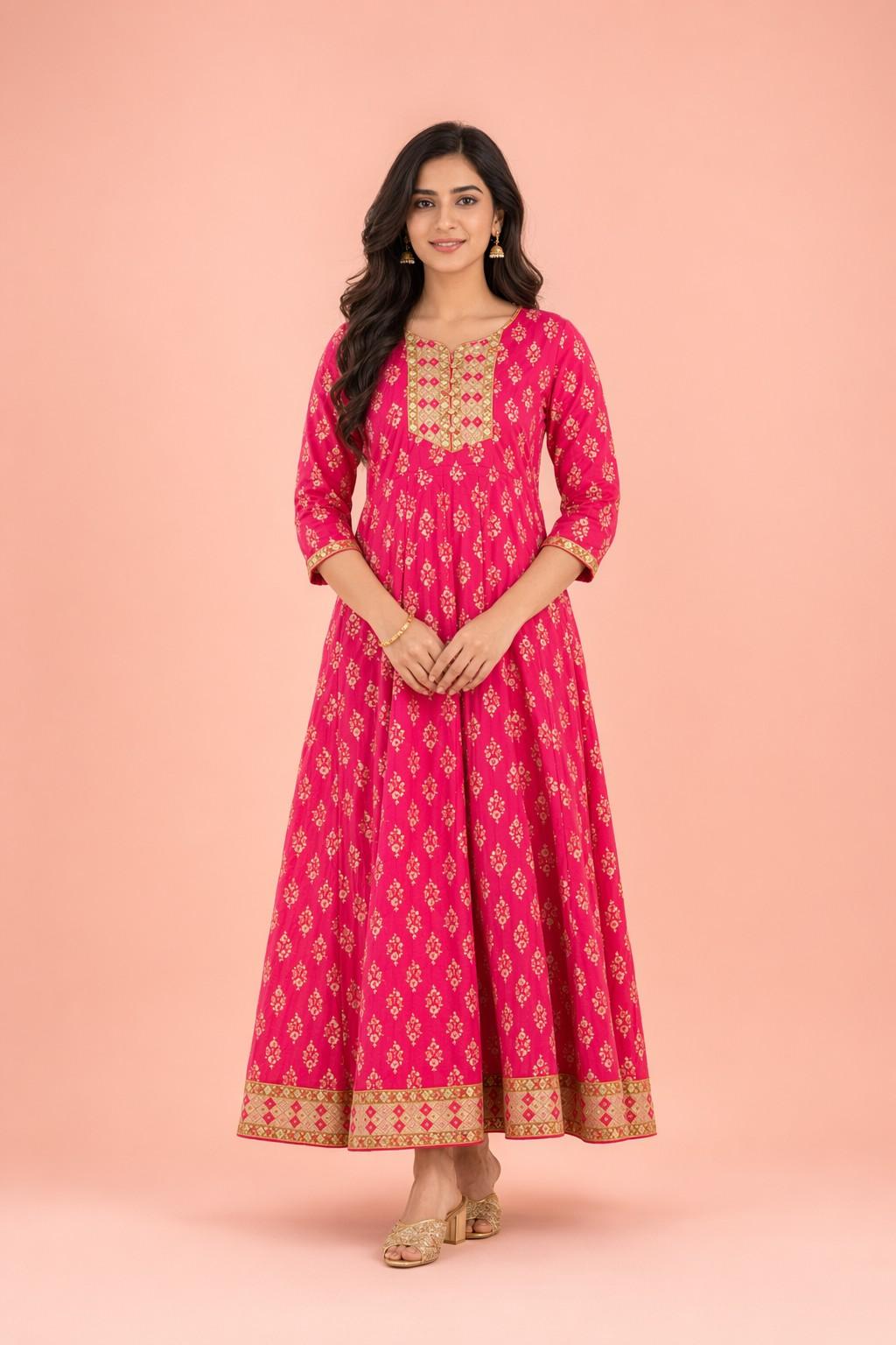 Fab Craft Studio  Women's Rayon Printed Anarkali Short Kurti Gown