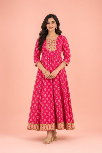 Fab Craft Studio  Women's Rayon Printed Anarkali Short Kurti Gown