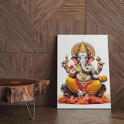 FAB CRAFT STUDIO Ganesha Wall Painting For Wall Decoration Canvas Wall Painting For Home Decor, Living Room, Bedroom, Office Hotel