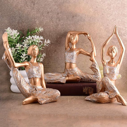 FAB CRAFT STUDIO Suitable for Home Decor Yoga Posture Lady Statue Idol for Home Yoga Statue Three Pair Admirable piece of Gift