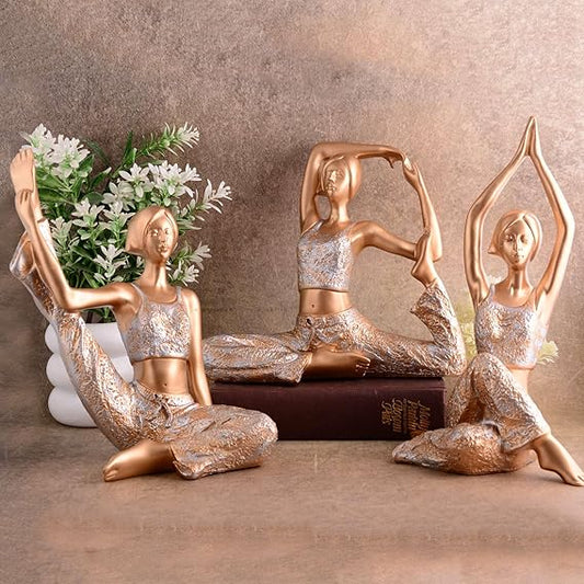 FAB CRAFT STUDIO Suitable for Home Decor Yoga Posture Lady Statue Idol for Home Yoga Statue Three Pair Admirable piece of Gift