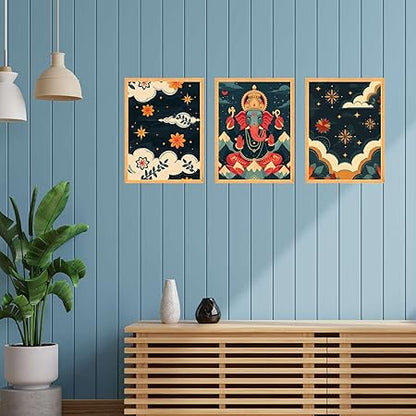 FAB CRAFT STUDIO Set of Three Wall Paintings for Wall Dacoration Large Framed Wall Paintings for Living Room & Bedroom Wall Art for Home Decoration & Office Wall Décor