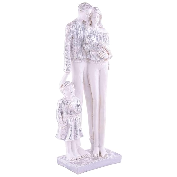 FAB CRAFT STUDIO Mother and Father with Child Girl faimily Love Golden White Statue showpiece for Home Decor and Gifting