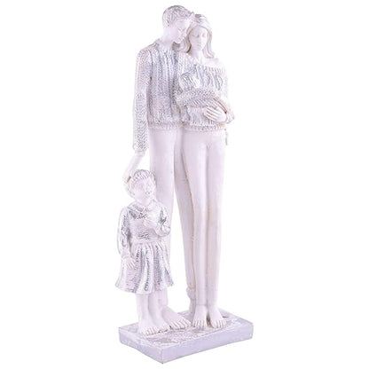 FAB CRAFT STUDIO Mother and Father with Child Girl faimily Love Golden White Statue showpiece for Home Decor and Gifting