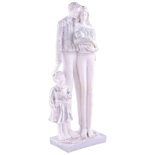 FAB CRAFT STUDIO Mother and Father with Child Girl faimily Love Golden White Statue showpiece for Home Decor and Gifting