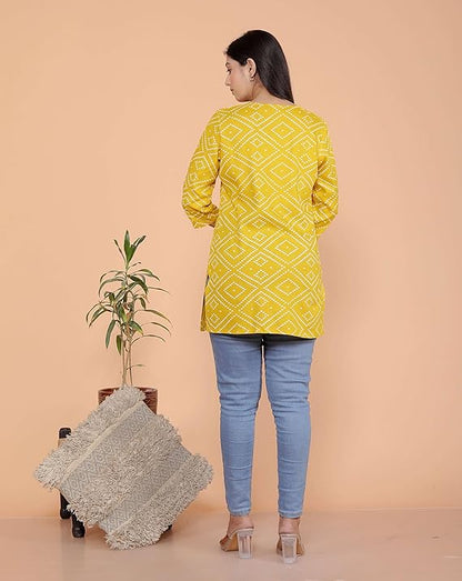 LoomBella Lifestyle Bandhej Printed Straight Kurti Perfect for Casual, Formal, and Ethnic Wear