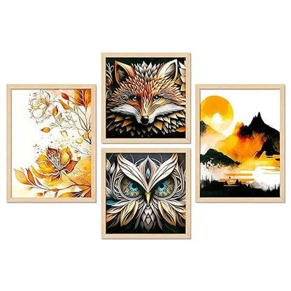 FAB CRAFT STUDIO Set of Four Framed Painting for Wall Painting Decoration, Painitngs for home Decorations, Scenery for Living Room Decor