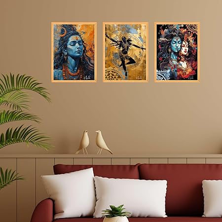 FAB CRAFT STUDIO Set of Three Wall Paintings for Wall Dacoration Large Framed Wall Paintings for Living Room & Bedroom Wall Art for Home Decoration & Office Wall Décor