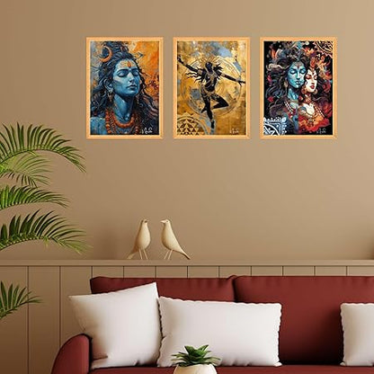 FAB CRAFT STUDIO Set of Three Wall Paintings for Wall Dacoration Large Framed Wall Paintings for Living Room & Bedroom Wall Art for Home Decoration & Office Wall Décor