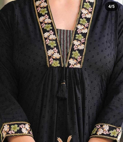 LoomBella LifestyleWomen's Cotton Embroidery Straight Kurti with Pant Set