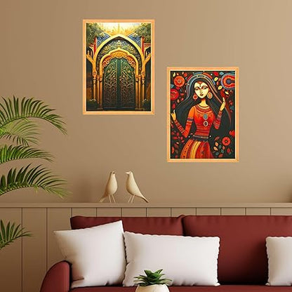 FAB CRAFT STUDIO Set of Two Wall Paintings for Wall Dacoration Large Framed Wall Paintings for Living Room & Bedroom Wall Art for Home Decoration & Office Wall Décor