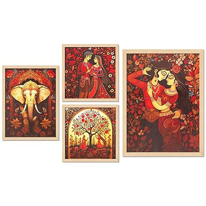 FAB CRAFT STUDIO Set of Four Framed Painting for Wall Painting Decoration, Painitngs for home Decorations, Scenery for Living Room Decor