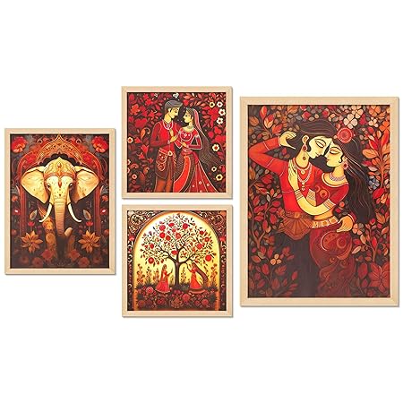 FAB CRAFT STUDIO Set of Four Framed Painting for Wall Painting Decoration, Painitngs for home Decorations, Scenery for Living Room Decor