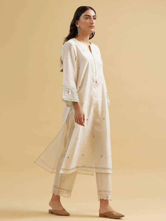 LoomBella LifestyleWomen's Cotton Embroidered Straight Kurti with Pant