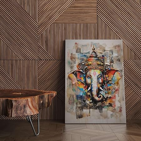 FAB CRAFT STUDIO Ganesha Wall Painting For Wall Decoration Canvas Wall Painting For Home Decor, Living Room, Bedroom, Office Hotel