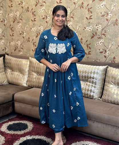 LoomBella LifestyleWomen's Cotton Hand Block Printed Anarkali Kurti