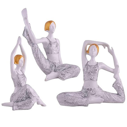 FAB CRAFT STUDIO Suitable for Home Decor Yoga Posture Lady Statue Idol for Home Yoga Statue Three Pair Admirable piece of Gift