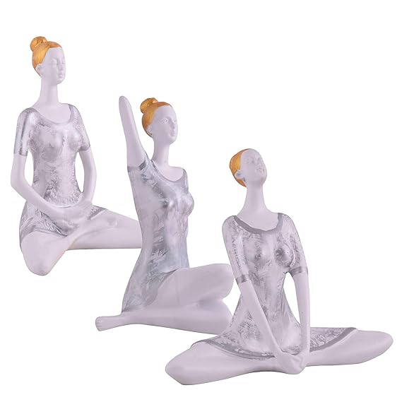 FAB CRAFT STUDIO Suitable for Home Decor Yoga Posture Lady Statue Idol for Home Yoga Statue Three Pair Admirable piece of Gift