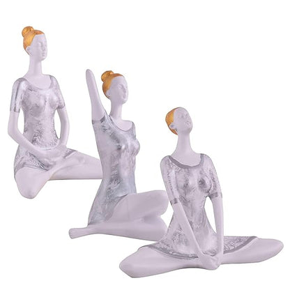 FAB CRAFT STUDIO Suitable for Home Decor Yoga Posture Lady Statue Idol for Home Yoga Statue Three Pair Admirable piece of Gift