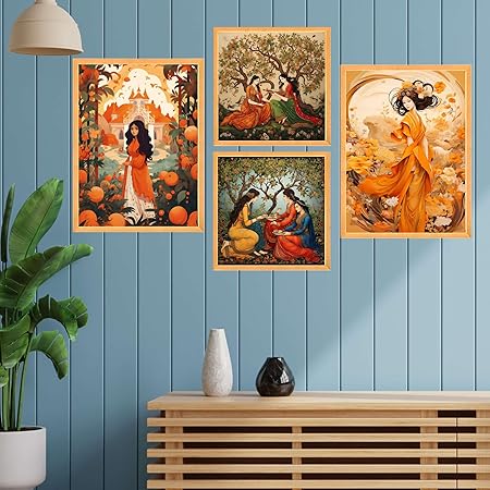 FAB CRAFT STUDIO Set of Four Wall Paintings for Wall Dacoration Large Framed Wall Paintings for Living Room & Bedroom Wall Art for Home Decoration & Office Wall Décor