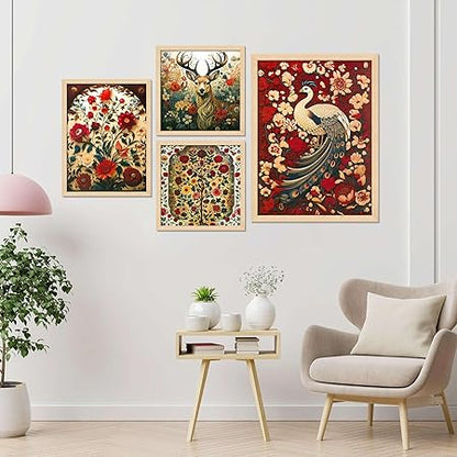 FAB CRAFT STUDIO Madhubani Set of Four Framed Painting for Wall Painting Decoration, Painitngs for home Decorations, Scenery for Living Room Decor