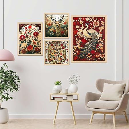 FAB CRAFT STUDIO Madhubani Set of Four Framed Painting for Wall Painting Decoration, Painitngs for home Decorations, Scenery for Living Room Decor