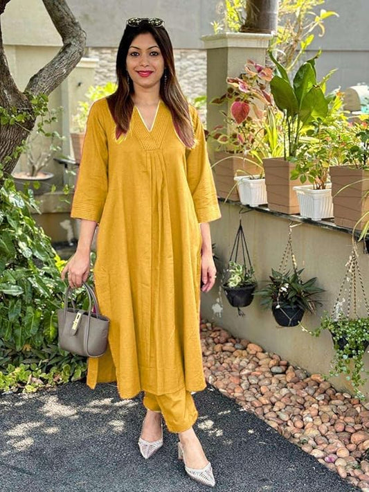 LoomBella Lifestyle Women's Cotton Plain Straight Kurti with Pant