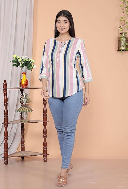 LoomBella Lifestyle Women's Cotton Printed Short Straight A line Kurti Perfect for Casual, Formal, and Ethnic Wear