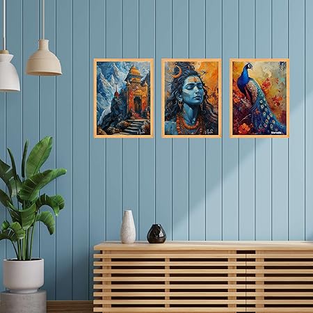 FAB CRAFT STUDIO Set of Three Wall Paintings for Wall Dacoration Large Framed Wall Paintings for Living Room & Bedroom Wall Art for Home Decoration & Office Wall Décor
