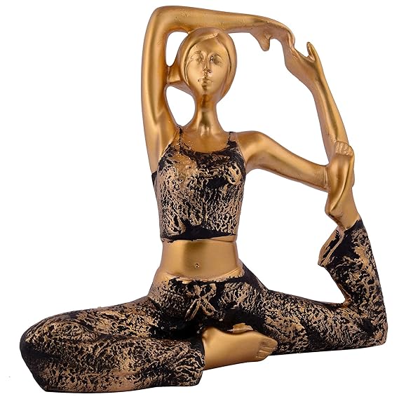 FAB CRAFT STUDIO Suitable for Home Decor Yoga Posture Lady Statue Idol for Home Yoga Statue Admirable piece of Gift (Golden)
