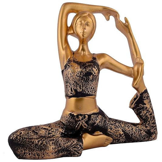FAB CRAFT STUDIO Suitable for Home Decor Yoga Posture Lady Statue Idol for Home Yoga Statue Admirable piece of Gift (Golden)