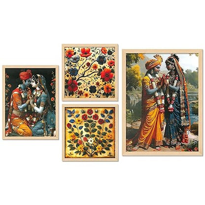 FAB CRAFT STUDIO Set of Four Framed Painting for Wall Painting Decoration, Painitngs for home Decorations, Scenery for Living Room Decor