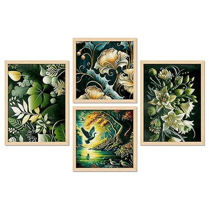 FAB CRAFT STUDIO Set of Four Framed Painting for Wall Painting Decoration, Painitngs for home Decorations, Scenery for Living Room Decor