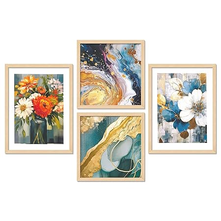 FAB CRAFT STUDIO Set of Four Framed Painting for Wall Painting Decoration, Painitngs for home Decorations, Scenery for Living Room Decor