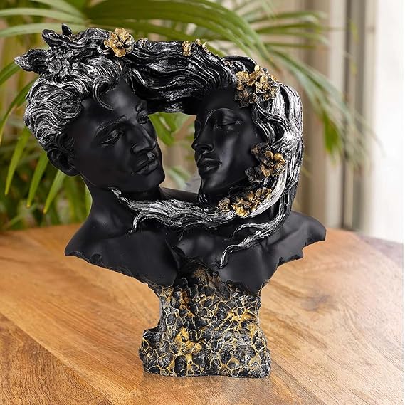 FAB CRAFT STUDIO Love Couple Face Statue Black and Golden Showpiece for Home Decor Valentine Day Gift | Resin Decorative Showpiece showpiece
