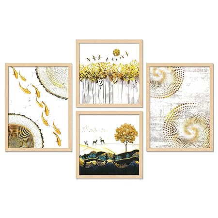 FAB CRAFT STUDIO Set of Four Framed Painting for Wall Painting Decoration, Painitngs for home Decorations, Scenery for Living Room Decor