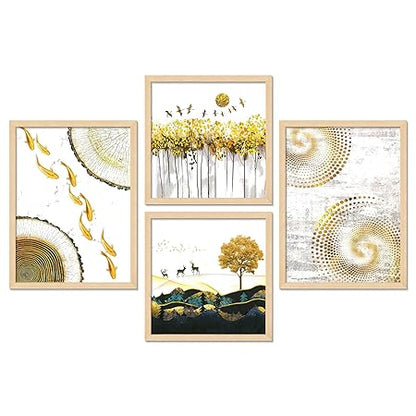 FAB CRAFT STUDIO Set of Four Framed Painting for Wall Painting Decoration, Painitngs for home Decorations, Scenery for Living Room Decor