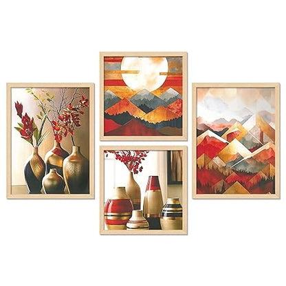 FAB CRAFT STUDIO Set of Four Framed Painting for Wall Painting Decoration, Painitngs for home Decorations, Scenery for Living Room Decor