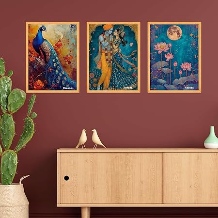 FAB CRAFT STUDIO Set of Three Wall Paintings for Wall Dacoration Large Framed Wall Paintings for Living Room & Bedroom Wall Art for Home Decoration & Office Wall Décor