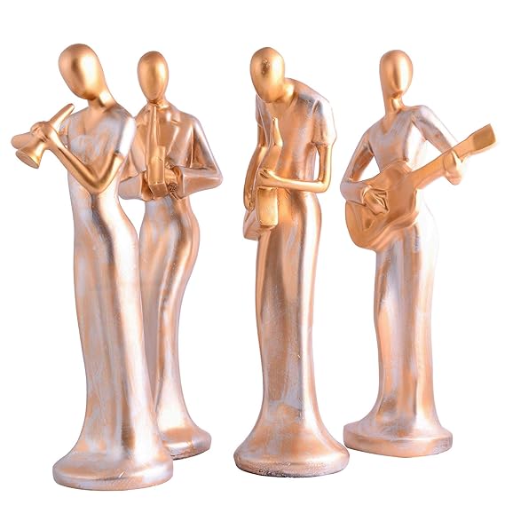 FAB CRAFT STUDIO Modern Metal Musician Golden Statue Resin Figurine Contemporary Art Music Decor Metal Sculpture, Modern Home Decor, Musician Gift