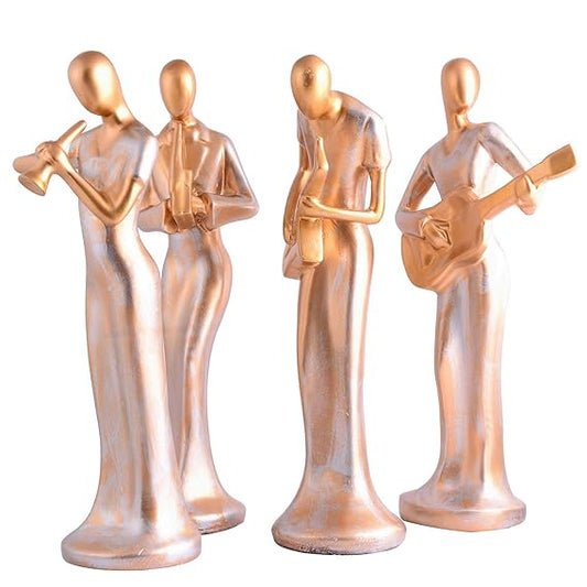 FAB CRAFT STUDIO Modern Metal Musician Golden Statue Resin Figurine Contemporary Art Music Decor Metal Sculpture, Modern Home Decor, Musician Gift