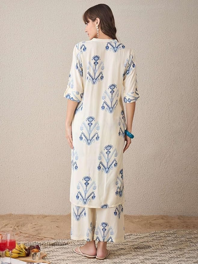Women's Ivory & Blue Printed Kurta Pant