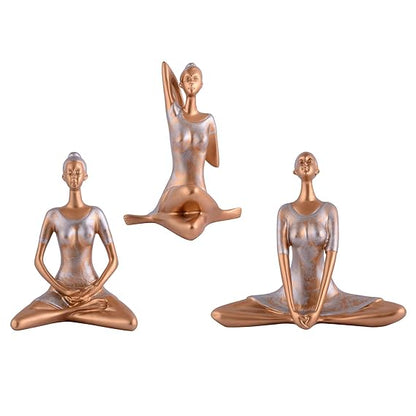 FAB CRAFT STUDIO Suitable for Home Decor Yoga Posture Lady Statue Idol for Home Yoga Statue Three Pair Admirable piece of Gift (Golden)