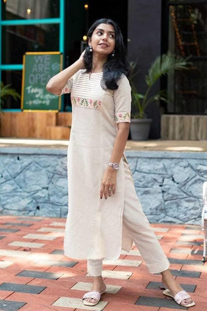 LoomBella LifestyleWomen's Cotton Floral Printed Straight Kurti with Palazzo